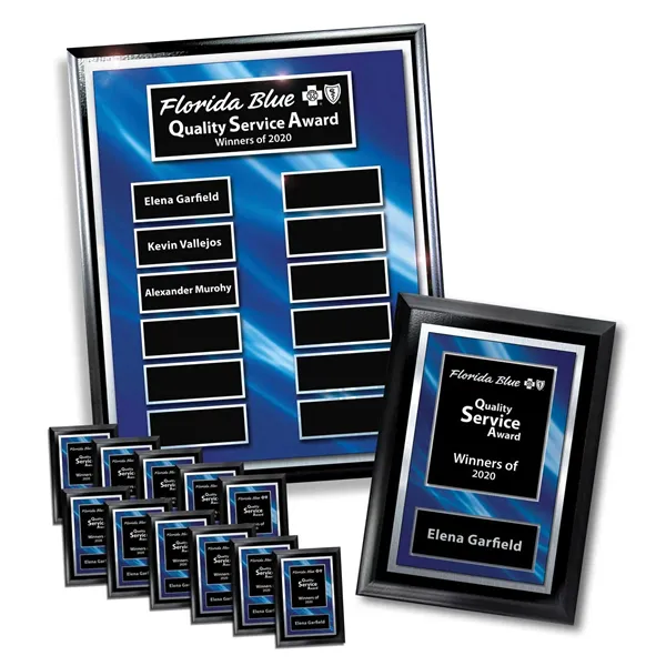 Easy Perpetual Ebony Layered Blue and Silver Border Plaque