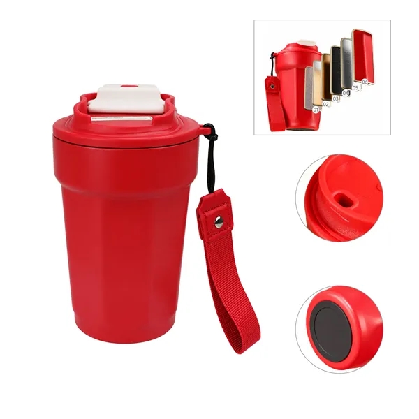 15Oz Travel Insulated Stainless Steel Coffee Mug W/ Strap