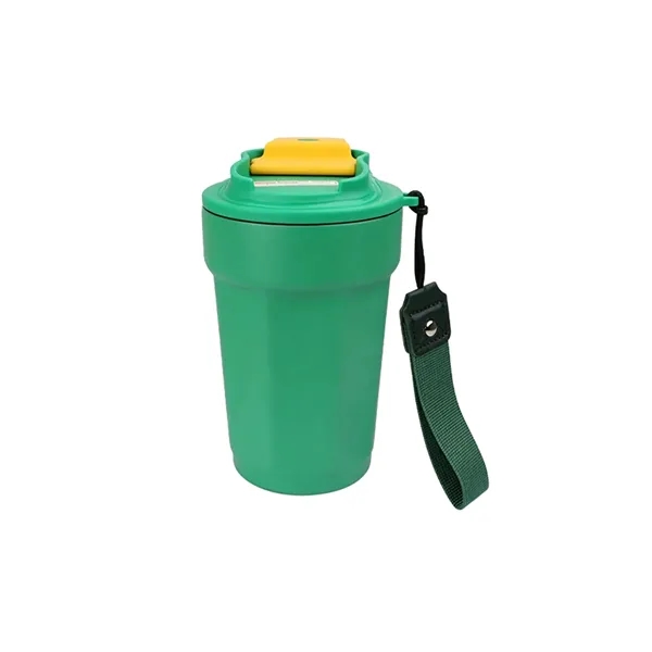 15Oz Travel Insulated Stainless Steel Coffee Mug W/ Strap