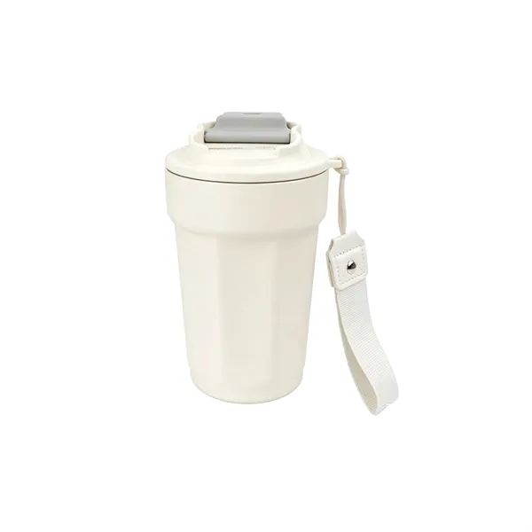 15Oz Travel Insulated Stainless Steel Coffee Mug W/ Strap
