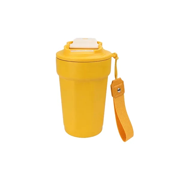 15Oz Travel Insulated Stainless Steel Coffee Mug W/ Strap