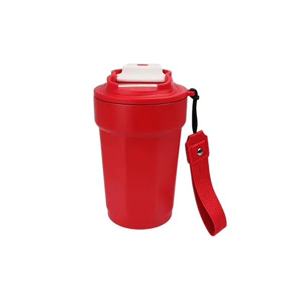 15Oz Travel Insulated Stainless Steel Coffee Mug W/ Strap