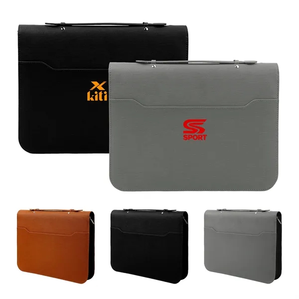 Leather Business Portfolio Binder W/ Zipper Closure & Handle