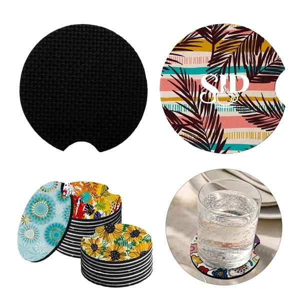 2 3/4" Round Soft Neoprene Car Coaster W/ Finger Notch