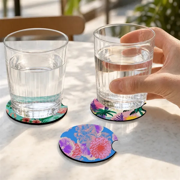 2 3/4" Round Soft Neoprene Car Coaster W/ Finger Notch