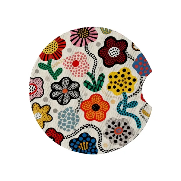 2 3/4" Round Soft Neoprene Car Coaster W/ Finger Notch