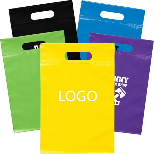 14 x 9.5 Recyclable Die Cut Handle Plastic Bags - 14 x 9.5 Recyclable Die Cut Handle Plastic Bags - Image 0 of 12