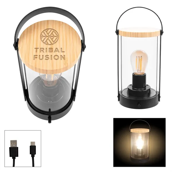 Vintage Bamboo Rechargeable Lantern With Handle