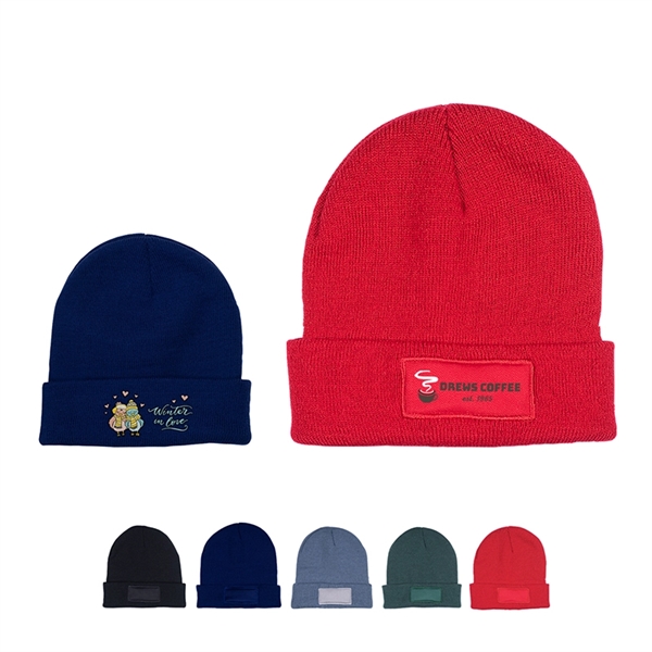 Knit Beanie with Patch - Knit Beanie with Patch - Image 0 of 5
