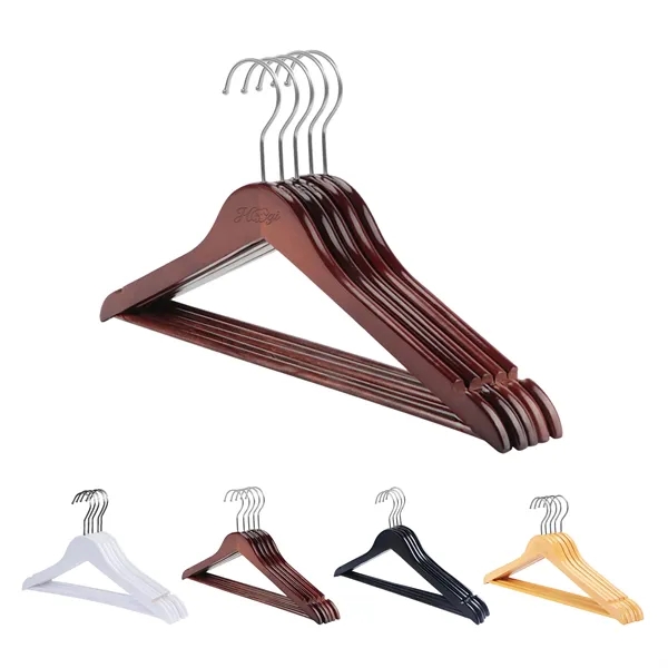 Premium Wooden Clothes Hanger W/ Non Slip Pant Bar