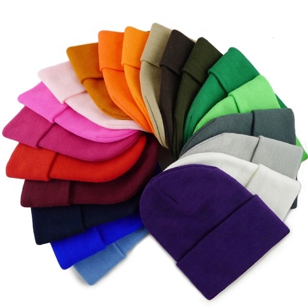 Embroidered Acrylic Knit Beanie with Cuff - Embroidered Acrylic Knit Beanie with Cuff - Image 1 of 14