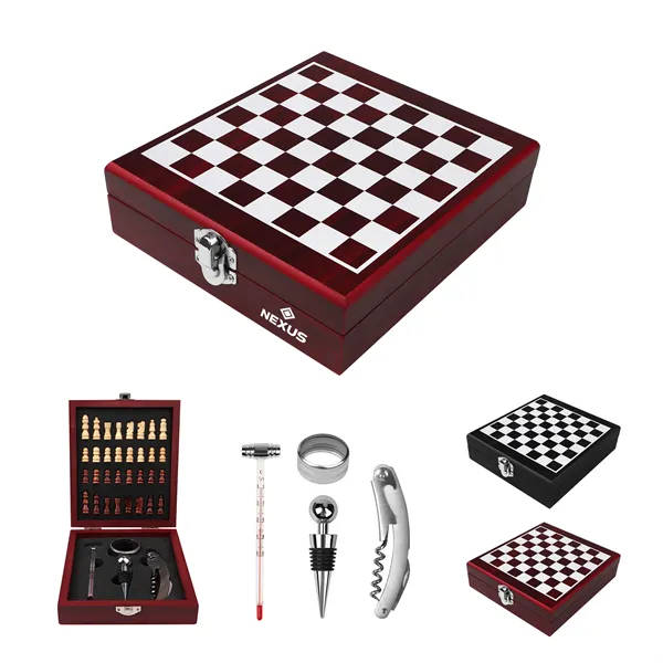 Premium Wooden Wine Accessory & Chess Set Gift Box