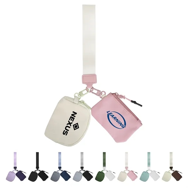 Portable Dual Pouch Wristlet Keychain Wallet