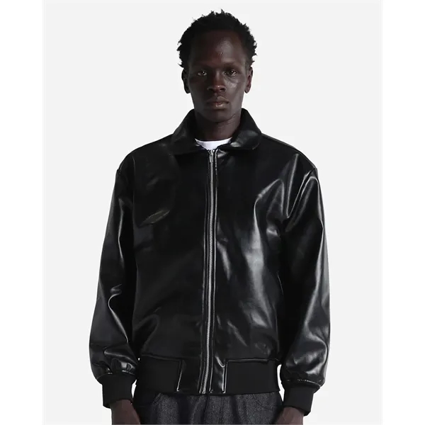 Shaka Wear Unisex PU Leather Collared Varsity Jacket