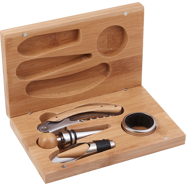 4 Piece Bamboo Wine Gift Set - 4 Piece Bamboo Wine Gift Set - Image 4 of 10