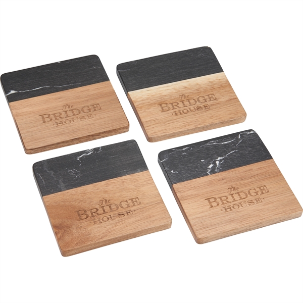 Black Marble and Wood Coaster Set - Black Marble and Wood Coaster Set - Image 1 of 6