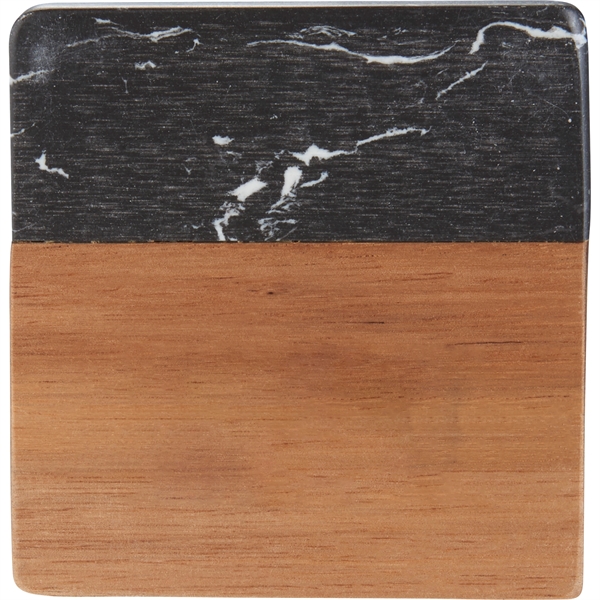 Black Marble and Wood Coaster Set - Black Marble and Wood Coaster Set - Image 2 of 6