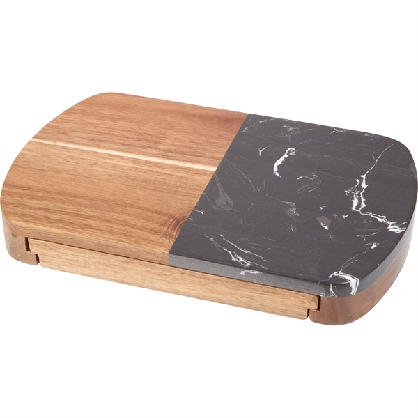 Black Marble Cheese Board Set with Knives - Black Marble Cheese Board Set with Knives - Image 1 of 6