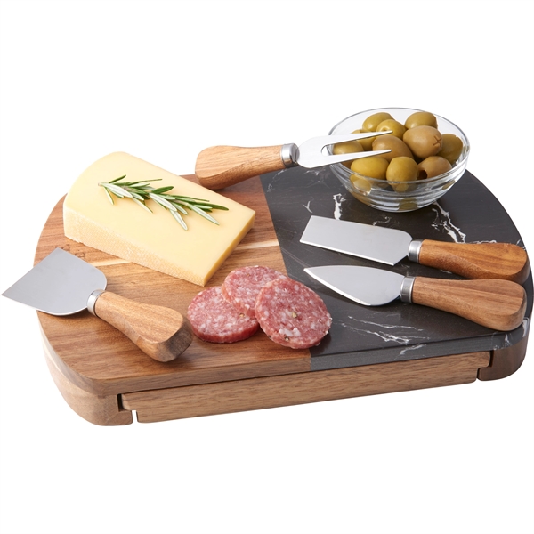 Black Marble Cheese Board Set with Knives - Black Marble Cheese Board Set with Knives - Image 3 of 6