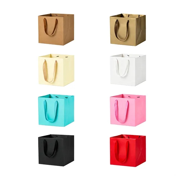 Matte Laminated Paper Gift Tote Bag W/Ribbon Handle
