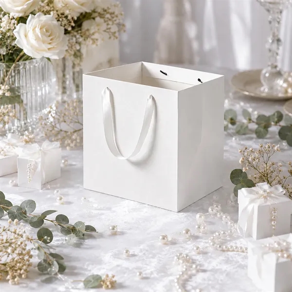 Matte Laminated Paper Gift Tote Bag W/Ribbon Handle