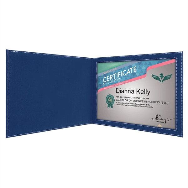 Leatherette Blue/Silver Certificate Holder - Leatherette Blue/Silver Certificate Holder - Image 2 of 3