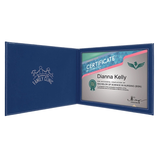 Leatherette Blue/Silver Certificate Holder - Leatherette Blue/Silver Certificate Holder - Image 3 of 3