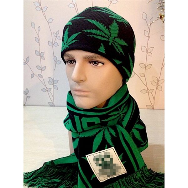 Custom Acrylic Jacquard Cuff Beanie Hat and Scarf - Custom Acrylic Jacquard Cuff Beanie Hat and Scarf - Image 3 of 3