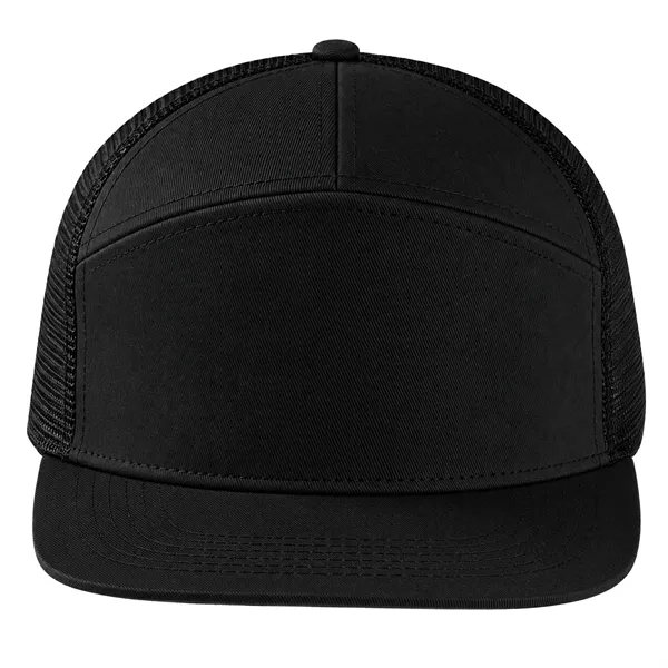 Premium 7-Panel Mesh Back Cap Flat Bill Trucker Hat Snapback