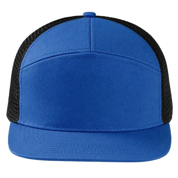 Premium 7-Panel Mesh Back Cap Flat Bill Trucker Hat Snapback