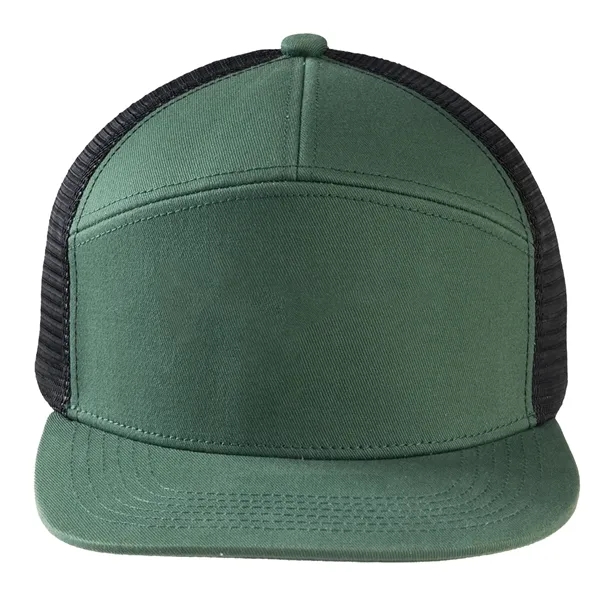 Premium 7-Panel Mesh Back Cap Flat Bill Trucker Hat Snapback