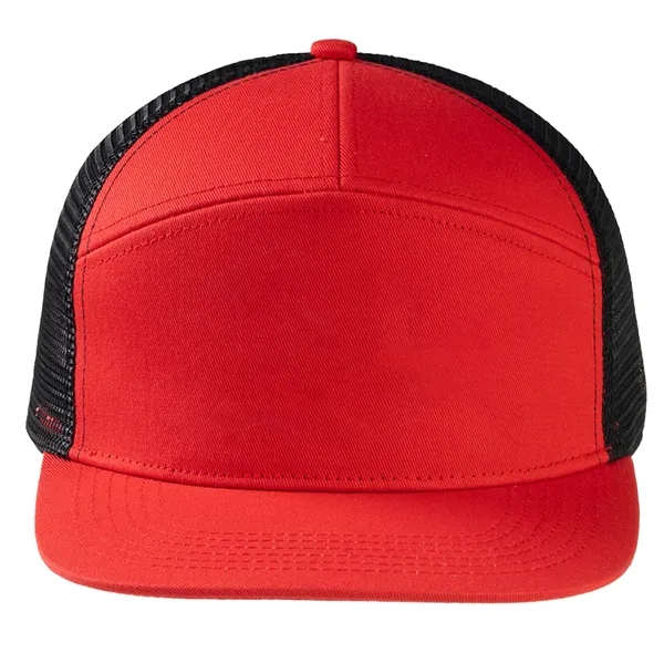 Premium 7-Panel Mesh Back Cap Flat Bill Trucker Hat Snapback