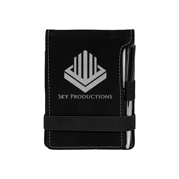 Black & Silver Leatherette Mini Notepad with Pen - Black & Silver Leatherette Mini Notepad with Pen - Image 0 of 1
