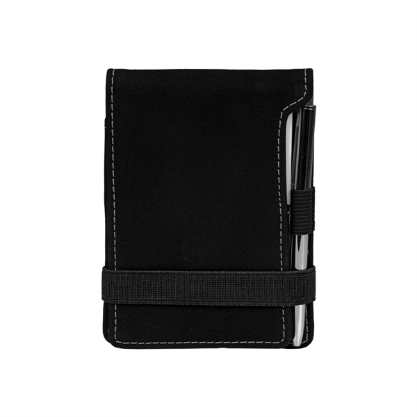 Black & Silver Leatherette Mini Notepad with Pen - Black & Silver Leatherette Mini Notepad with Pen - Image 1 of 1