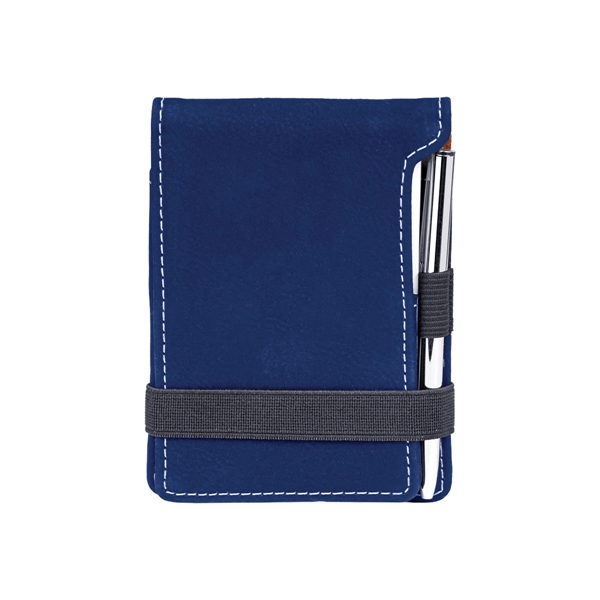 Blue & Silver Leatherette Mini Notepad with Pen - Blue & Silver Leatherette Mini Notepad with Pen - Image 1 of 1
