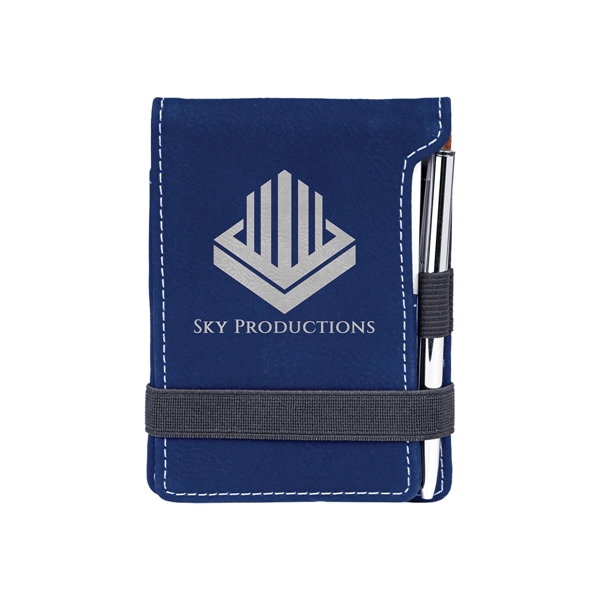 Blue & Silver Leatherette Mini Notepad with Pen - Blue & Silver Leatherette Mini Notepad with Pen - Image 0 of 1