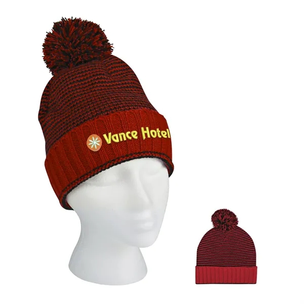 Knit Pom Striped Beanie With Cuff