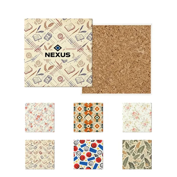 4" Full Color Square Ceramic Coaster W/ Cork Base