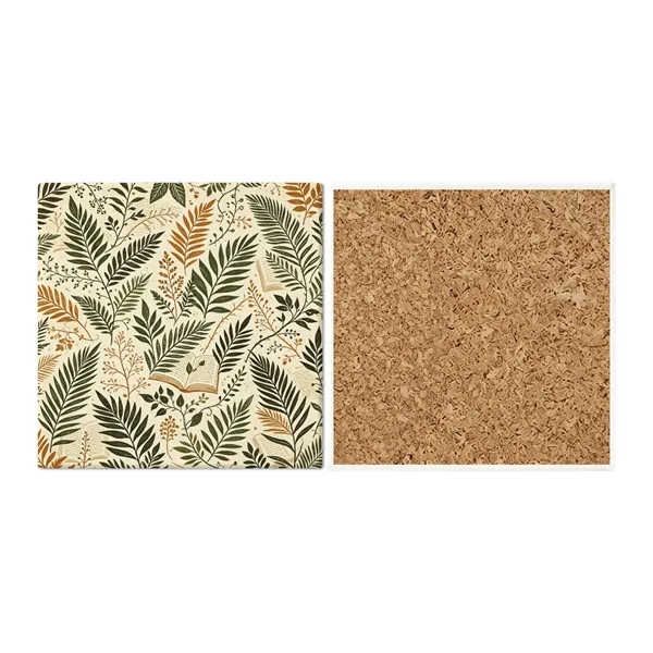 4" Full Color Square Ceramic Coaster W/ Cork Base