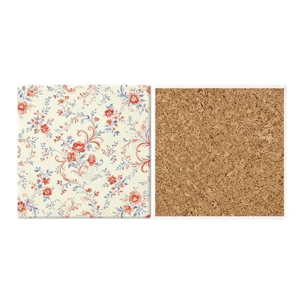 4" Full Color Square Ceramic Coaster W/ Cork Base