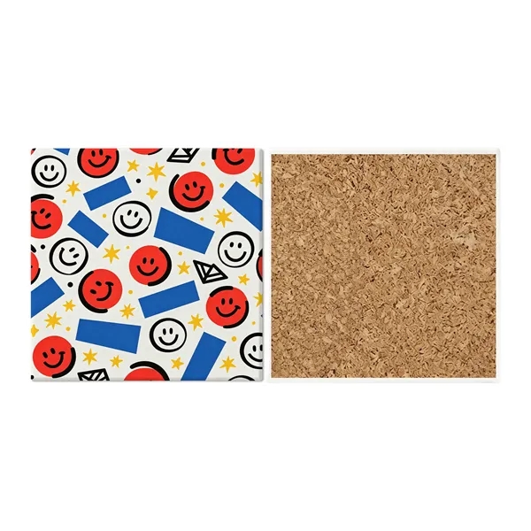 4" Full Color Square Ceramic Coaster W/ Cork Base