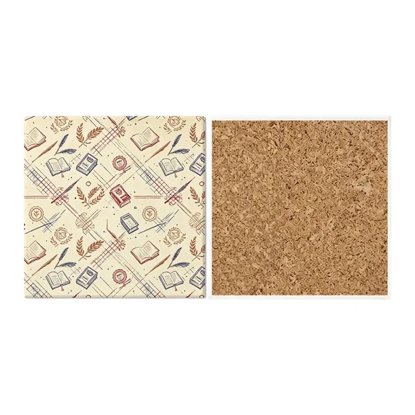 4" Full Color Square Ceramic Coaster W/ Cork Base