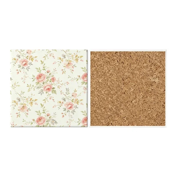 4" Full Color Square Ceramic Coaster W/ Cork Base