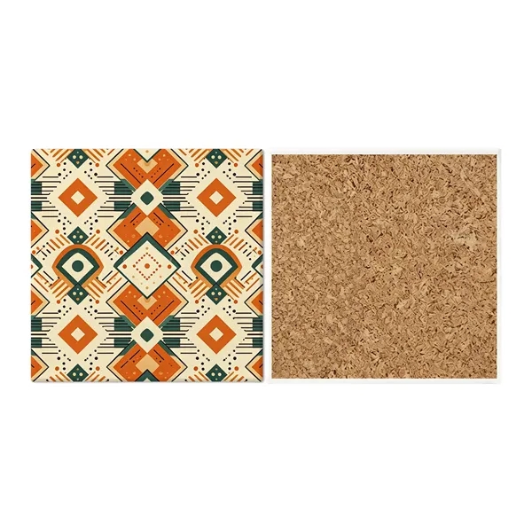 4" Full Color Square Ceramic Coaster W/ Cork Base