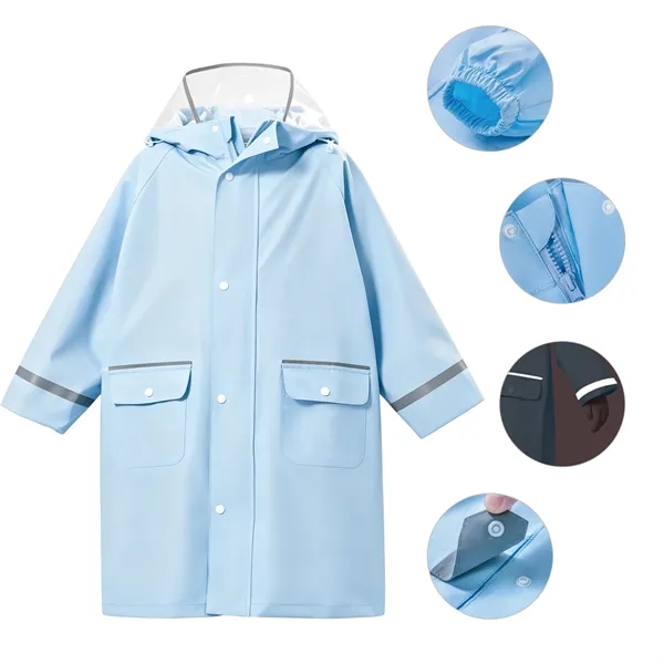 Reusable Kids Rain Jacket W/ Hood & Reflective Strip