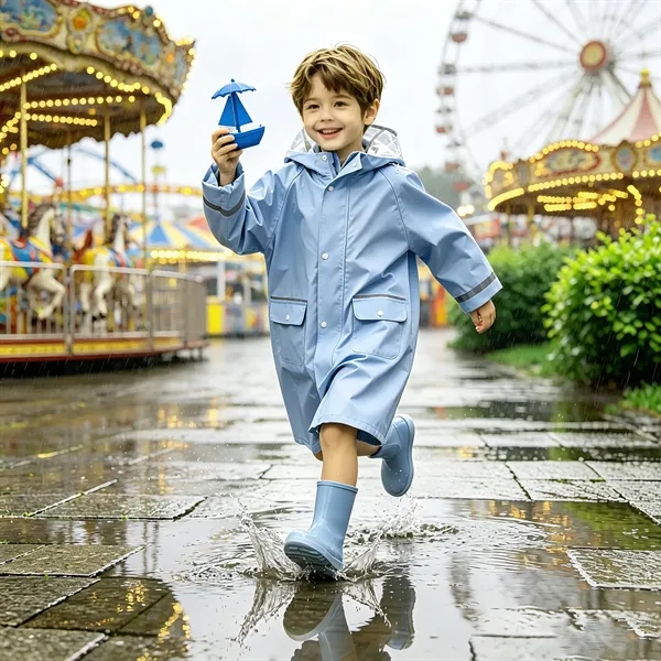 Reusable Kids Rain Jacket W/ Hood & Reflective Strip