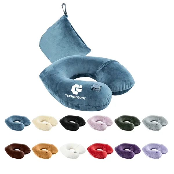 Portable U Shaped Inflatable Neck Pillow W/ Pocket