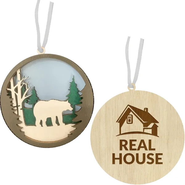 Bear In Woods Layered Wood Ornament