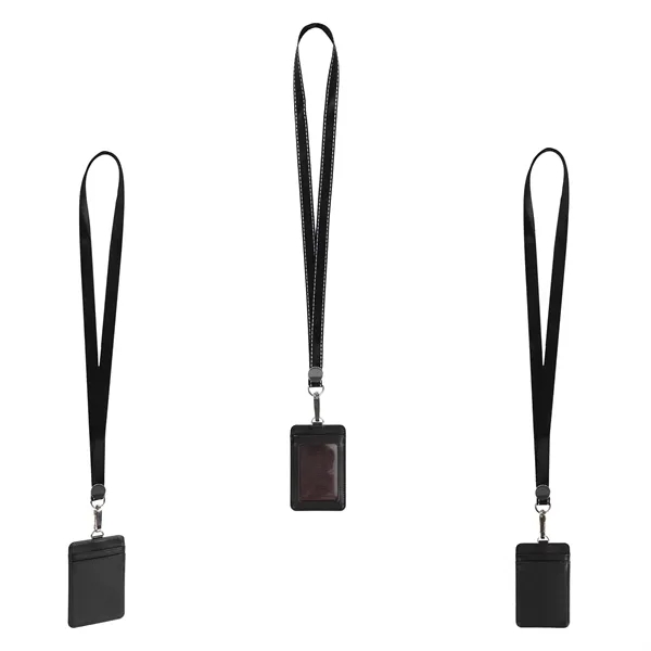 Premium Leather ID Card Badge Holder W/ Lanyard
