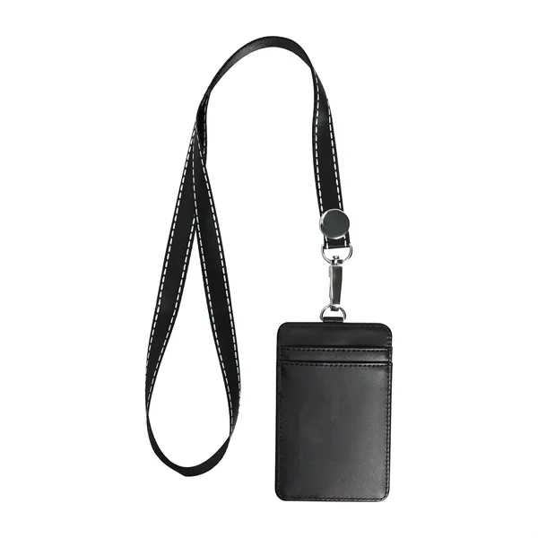 Premium Leather ID Card Badge Holder W/ Lanyard